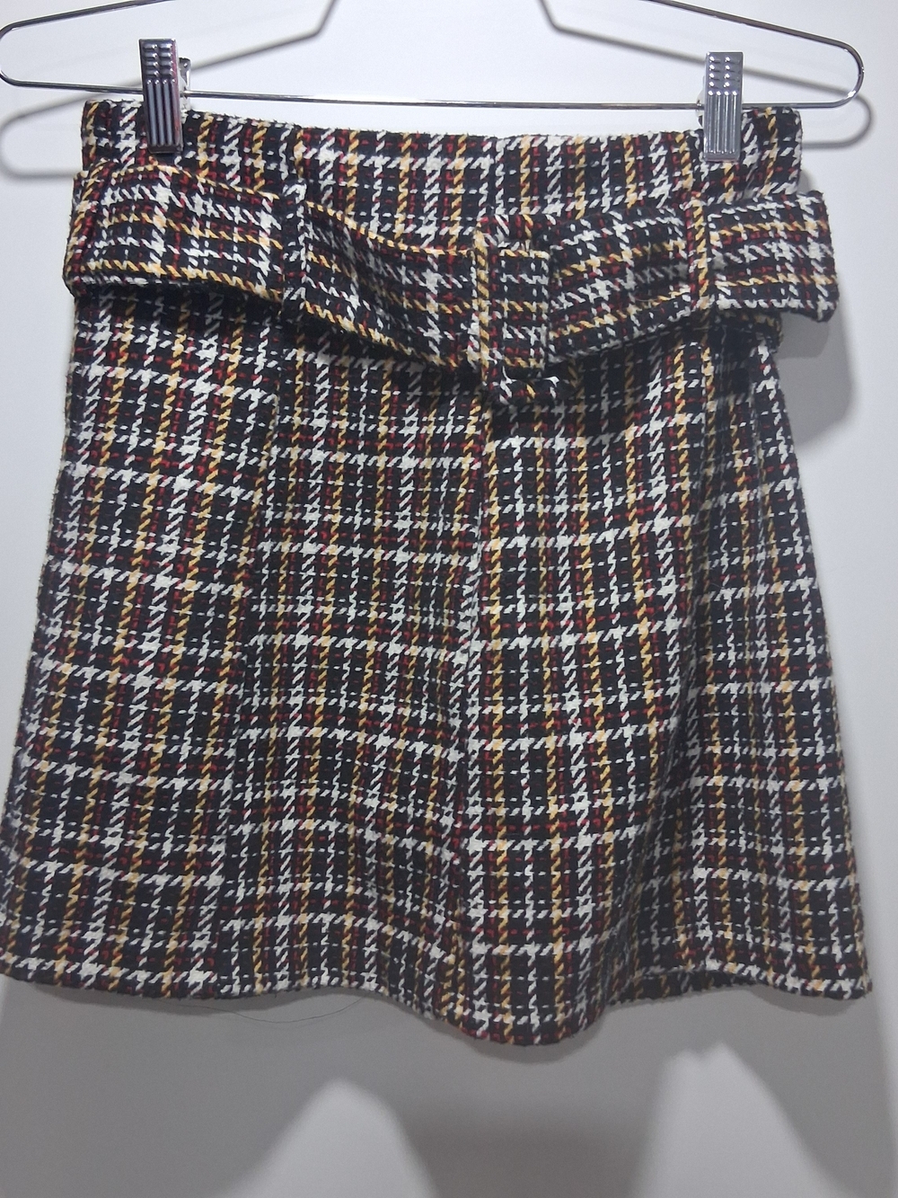 Forever 21 Black Multicolor Plaid Tweed Mini Skirt with Belt S